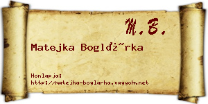 Matejka Boglárka névjegykártya